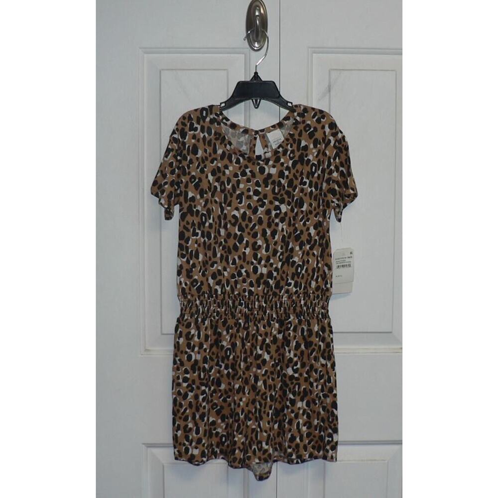 Melrose and Market‎ Girls Short Sleeve Romper Tan Cinnamon Leopard Medium (8/10)
